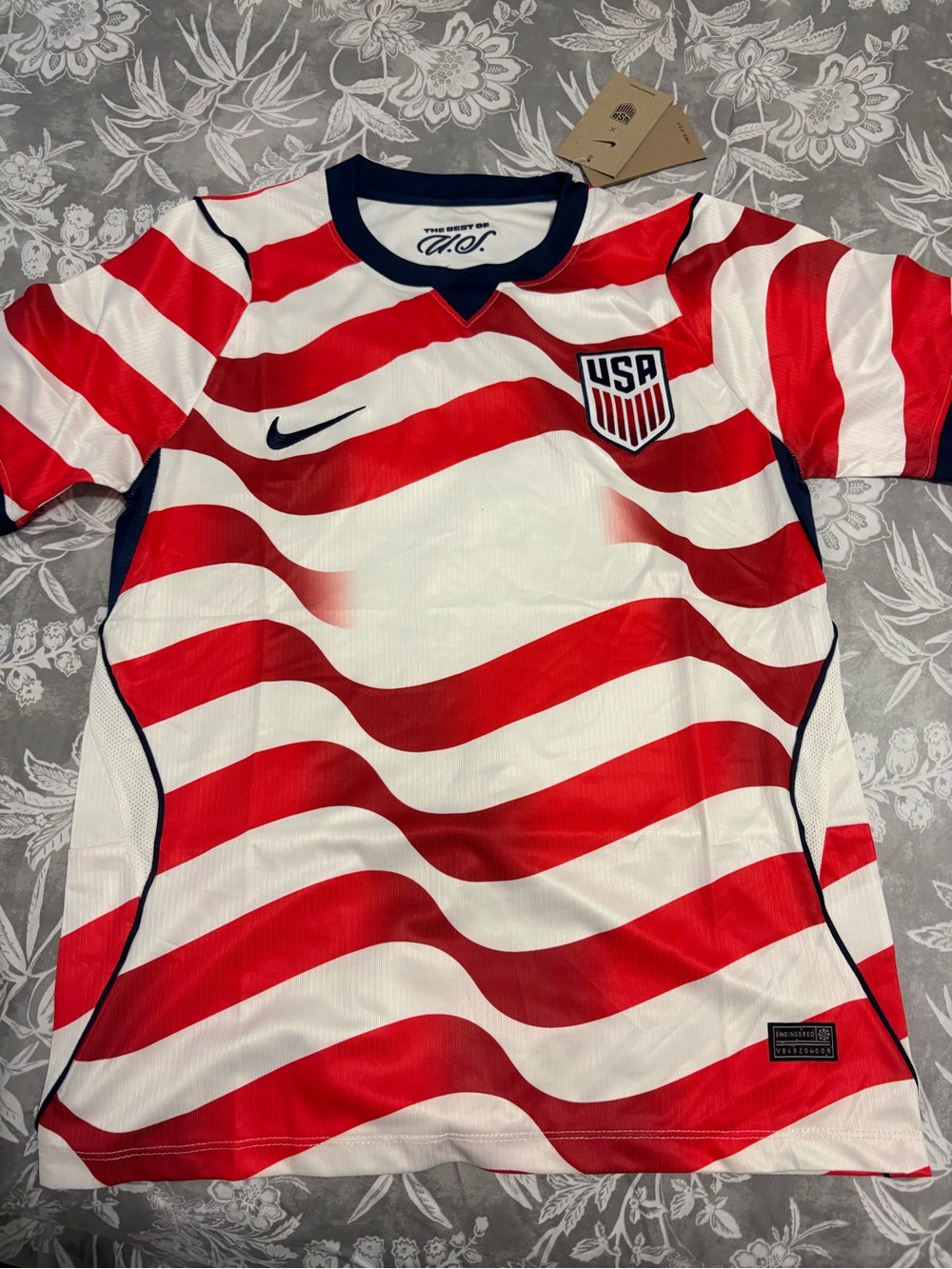 Nike Red & White USA Wavy Stripe Soccer Jersey
